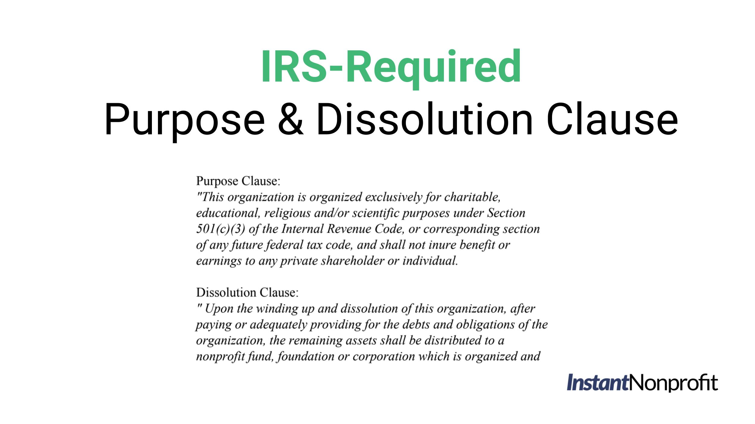IRS 501c3 Purpose and Dissolution Clause {Template]